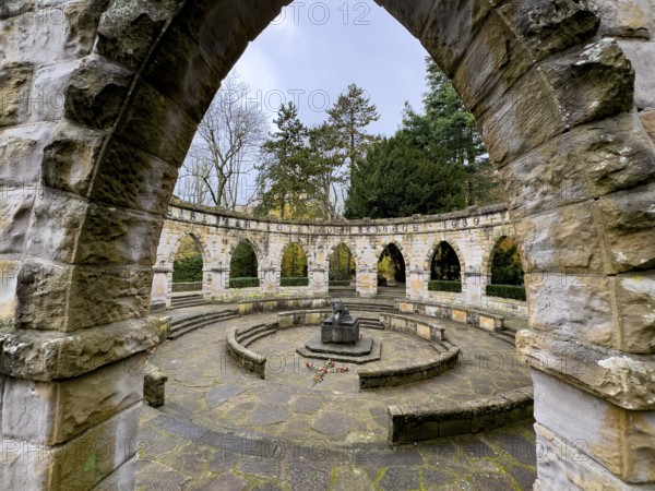 Memorial in memory of for in honor of the dead from the wars In the Wittringer Wald recreation area, Gladbeck, North Rhine-Westphalia, Germany