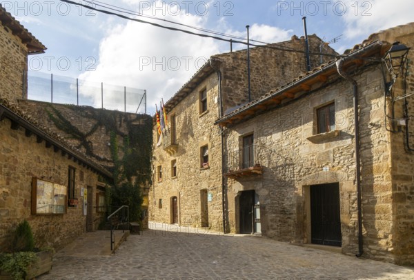 Buildings in the medieval village of Longás, Val d'Onsella, Zaragoza province, Aragon, Spain