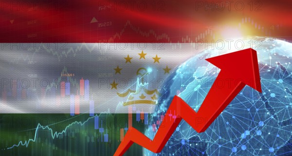 Global financial growth with Tajikistan flag. Financial growth with Tajikistan flag on economic background