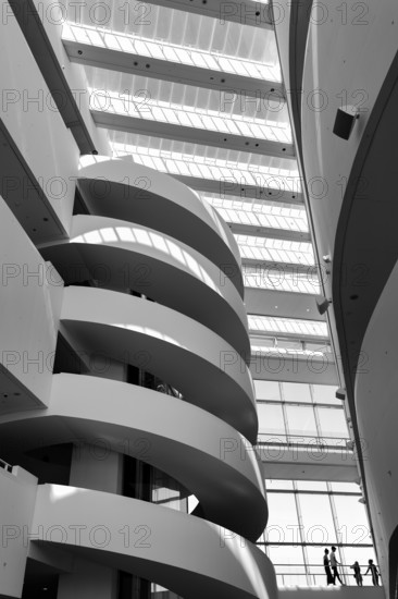 ARoS Aarhus art museum, spiral ramp, spiral staircase, modern architecture, incidence of light, interior view, monochrome, Aarhus, Jutland, Denmark