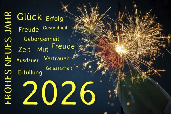 (photo montage) New Year's Eve greetings 2026 with various personal wishes (luck, success, etc.)