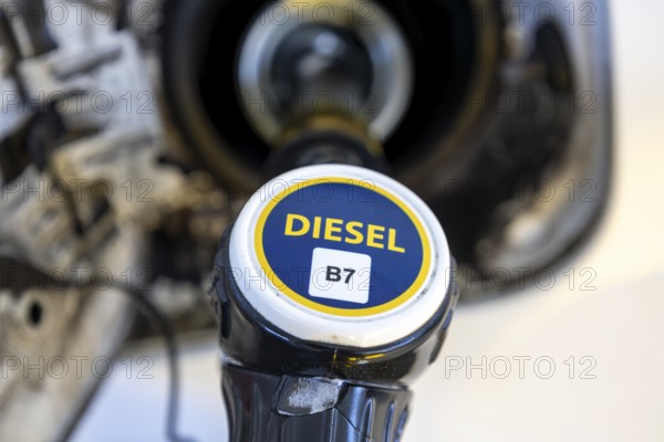 Close-up of refueling a car with diesel