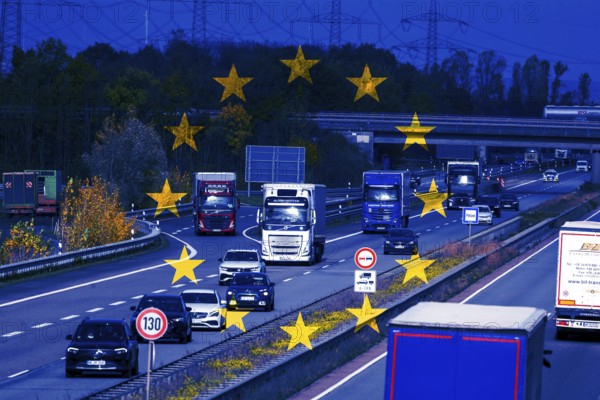 (Photo montage) Combustion off Symbolic image: image of a motorway with an EU flag copied into each other