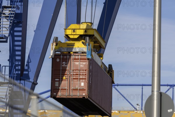 Container handling in the port of Mannheim. The port of Mannheim is one of the largest inland ports in Germany