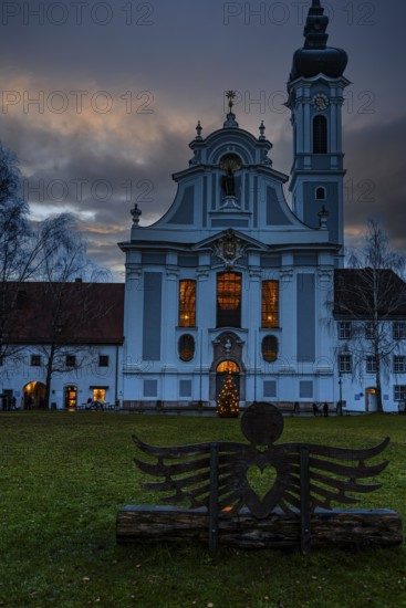 The Marienmünster in the evening light, Dießen am Lake Ammer, Upper Bavaria, Bavaria, Germany