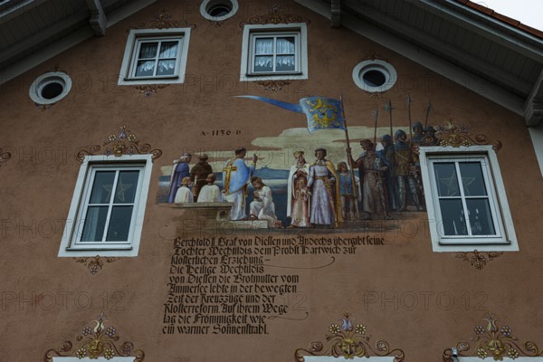 Facade painting on an older residential building, Dießen am Lake Ammer, Upper Bavaria, Bavaria, Germany