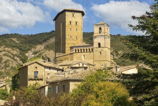 Historic castle and church medieval village of Biel, Cinco Villas, Zaragoza province, Aragon, Spain