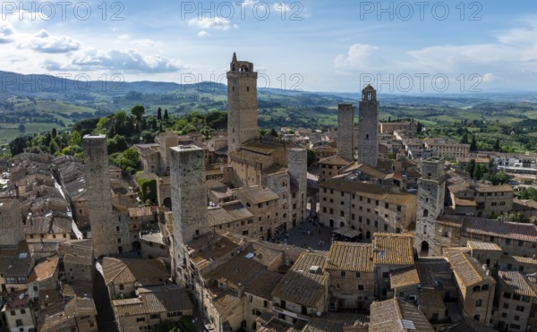 City view of San Gimignano, gender towers and medieval buildings, Tuscany, Italy