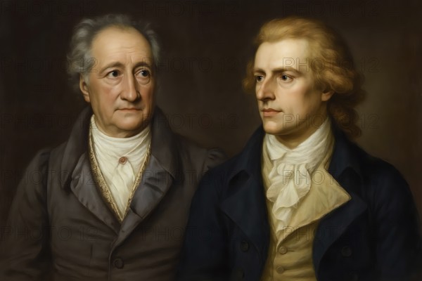 Double portrait of Johann Wolfgang von Goethe and Friedrich Schiller, symbolic image of poet, prince of poetry, Weimar, classic, universal genius, AI generated, AI generated