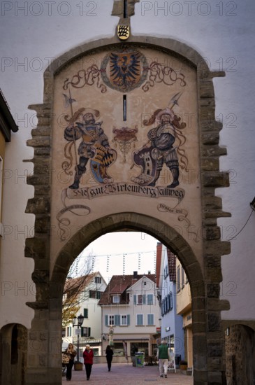 Fallgatternische Hirgenstangenwappen of the Counts of Württemberg, Lower Gate, City Gate, Bietigheim-Bissingen, Baden-Württemberg, Germany