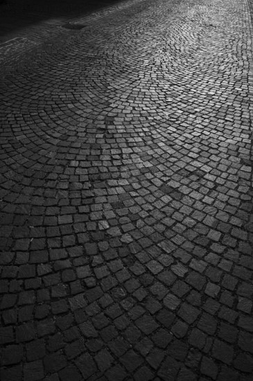 Cobblestones, street pavement, pedestrian zone, old town, Bietigheim-Bissingen, black and white, Baden-Württemberg, Germany