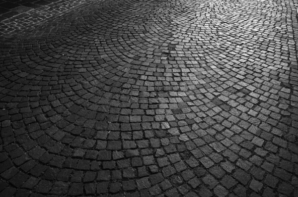 Cobblestones, street pavement, pedestrian zone, old town, Bietigheim-Bissingen, black and white, Baden-Württemberg, Germany