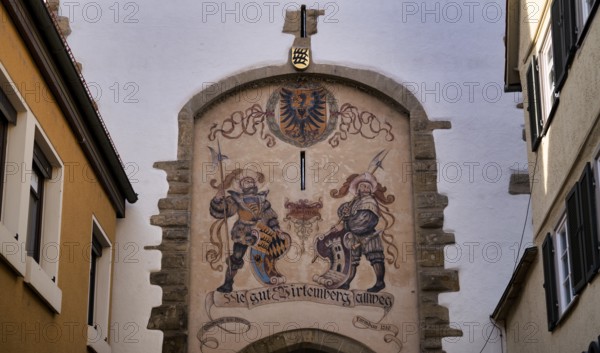 Fallgatternische Hirgenstangenwappen of the Counts of Württemberg, Lower Gate, City Gate, Bietigheim-Bissingen, Baden-Württemberg, Germany