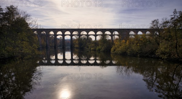 Railway viaduct, Enz viaduct, railway bridge, across Enz river, Bietigheim-Bissingen, Baden-Württemberg, Germany