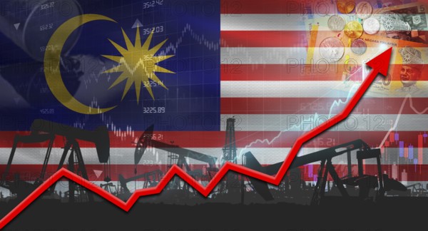 Growth of oil industry with Malaysian flag. Oil pumps with Malaysian flag. Oil production with Malaysia flag