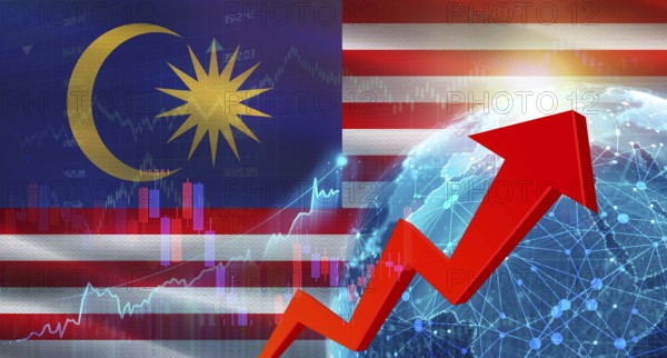 Global financial growth with Malaysia flag. Financial growth with Malaysia flag on economic background