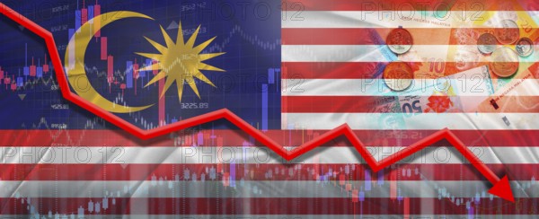 Malaysia financial crisis on economic graph. Financial fall Malaysian on economy market