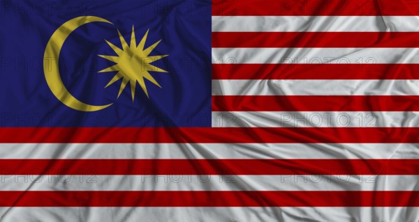 Malaysian flag with fabric texture background National flag of Malaysia with cloth texture