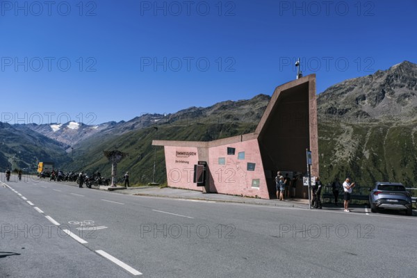 The concrete architecture known as a footbridge, part of the architectural group known as the Timmelsjoch Experience, at the Timmelsjoch toll station in Hochgurgl, Gurgl, Sölden, Tyrol, Austria, for editorial use only