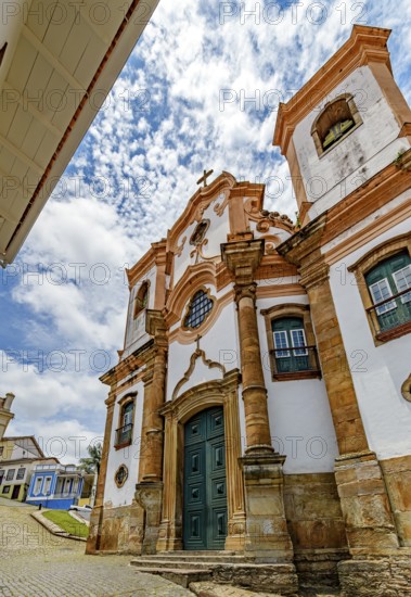 Impressive facade of a historic Baroque church in the city of Ouro Preto, Minas Gerais, Ouro Preto, Minas Gerais, Brazil
