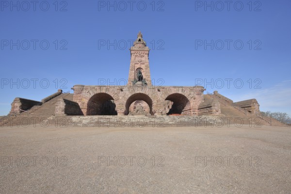 Archway with staircase and tower, Kyffhäuser monument, Kyffhäuser, Thuringia, Germany