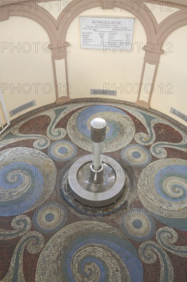 Mineralquelle Römerquelle with ornaments and floor mosaic, Bad Ems, Rhineland-Palatinate, Germany