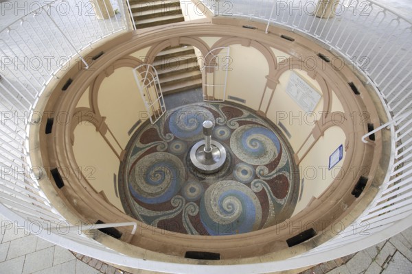 Mineralquelle Römerquelle with floor mosaic, ornaments, Bad Ems, Rhineland-Palatinate, Germany