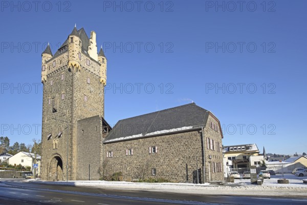 Historic Obertor and Theodore Dreiser House with Public Library, Mayen, Vulkaneifel, Eifel, Rhineland-Palatinate, Germany