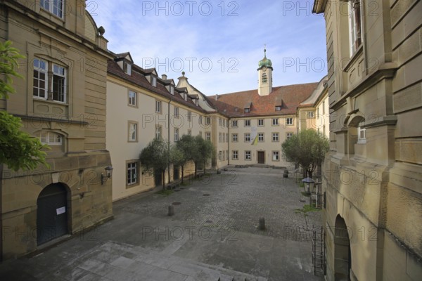 Courtyard with building from the Goethe-Institut, Schwäbisch Hall, Franconia, Baden-Württemberg, Germany