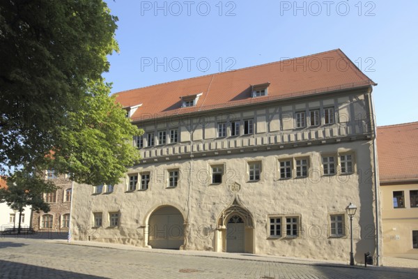Historic Old Luther School built 15th century, Luther city Eisleben, Harz, Saxony-Anhalt, Germany