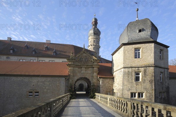 Entrance to the baroque castle with gatehouse, Weikersheim, Baden-Württemberg, Germany