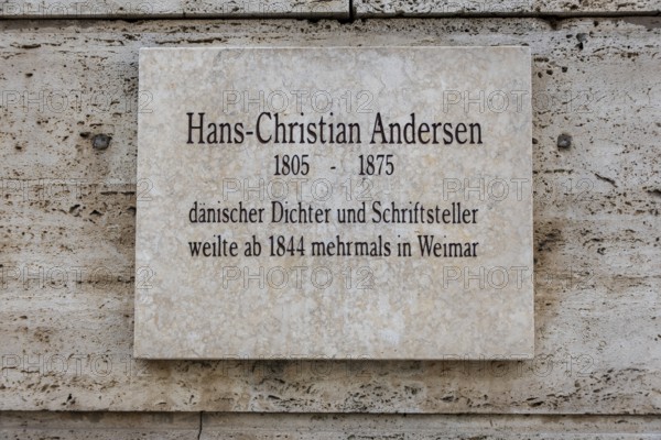 Memorial plaque for Danish poet and writer Hans Christian Andersen (1805—1875) in Weimar, Thuringia, Germany