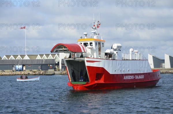 Incoming ferry to the port of Assens, Funen island, Denmark, Scandinavia
