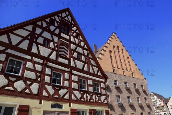 Fachwerkhäuser und Rathausplatz, city of Heideck in the district of Roth, Middle Franconia, Bavaria, Germany