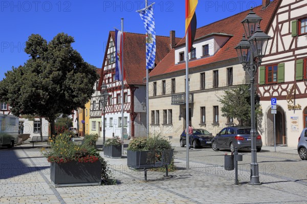 Fachwerkhäuser, am Rathausplatz, city of Heideck in the district of Roth, Middle Franconia, Bavaria, Germany