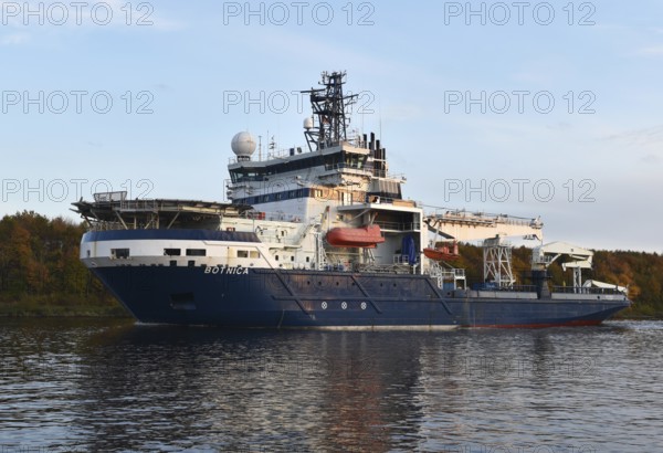 Icebreaker and offshore supply vessel BOTNICA sails through the Kiel Canal, NOK, Kiel Canal, Kiel Canal, Schleswig-Holstein, Germany