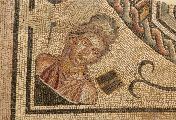 Mosaic inside Museo del Foro de Caesaraugusta, Roman forum museum, Zaragoza, Aragon, Spain