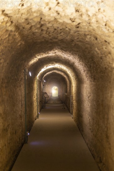 Tunnel inside Museo del Foro de Caesaraugusta, Roman forum museum, Zaragoza, Aragon, Spain