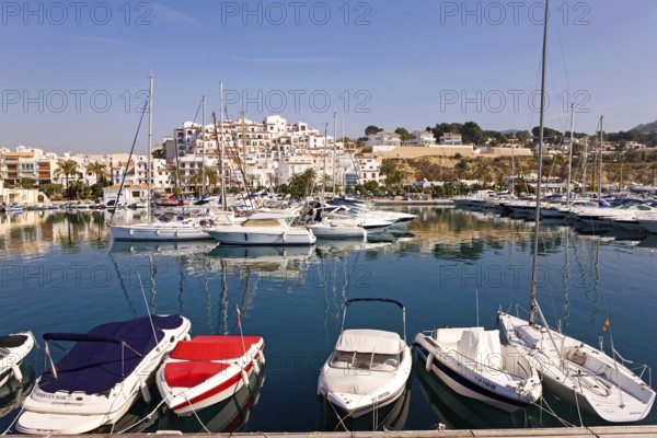 Marina, nautical tourist attraction, 600 berths, Moraira, former fishing village, pearl of the Costa Blanca, Valencia, Costa Blanca, Spain