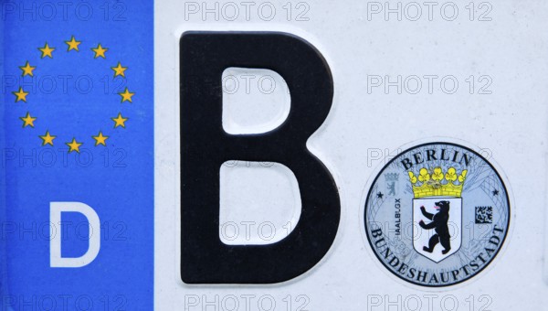 Car number plate with the letter B for Berlin, Federal Capital, Germany