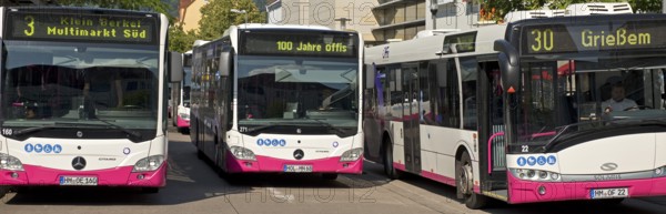 Many buses at the bus station, public transport in Hameln-Pyrmont, public transport Hameln-Pyrmont, Hameln, Lower Saxony, Germany