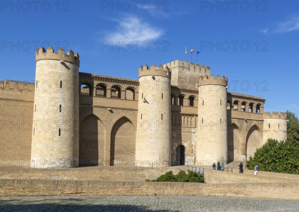 Historic walls fortifications of Aljafería Palace, Zaragoza, Aragon, Spain