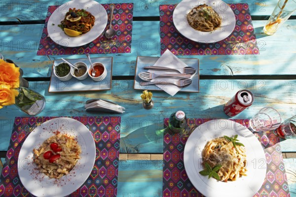 Colourful table, Old Town, Novi Sad, Vojvodina Province, Serbia