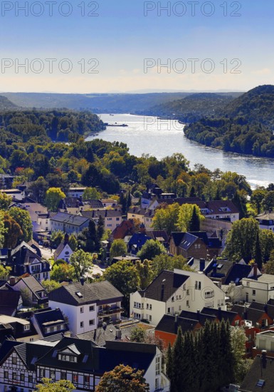 The Rhine seen from the Ulanendenkmal, Rhöndorf, Bad Honnef, Siebengebirge, North Rhine-Westphalia, Germany