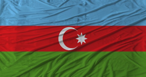 Azerbaijani flag waving. Flag of Azerbaijan with cloth texture