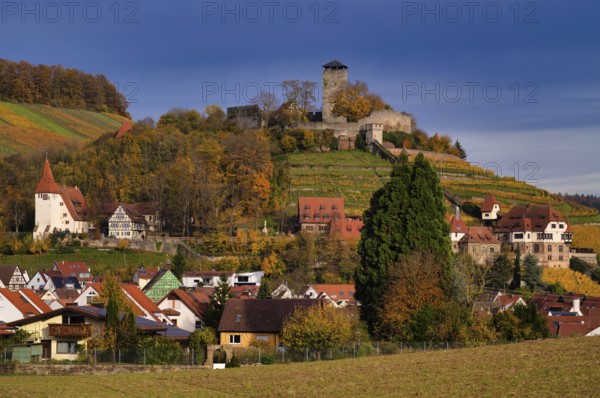 Hohenbeilstein Castle, Freizeitheim Magdalenenkirche, vineyards, Beilstein, Bottwartal, Löwensteiner Mountains, autumn, autumn colors, Baden-Württemberg, Germany