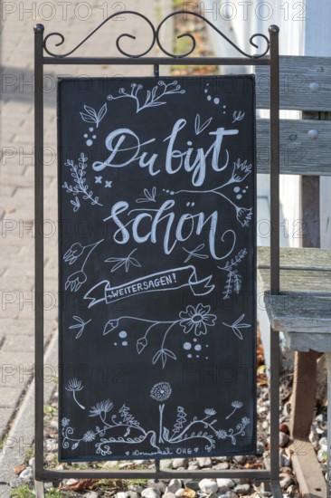 Blackboard with the message: You are beautiful, Weitersagen, Mecklenburg-Vorpommern, Germany