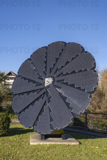 Smart Flower, a sculptural, free-standing all-in-one solar system whose solar modules unfold like a sunflower to automatically follow the position of the sun, Radolfzell am Lake Constance, district of Konstanz, Baden-Württemberg, Germany
