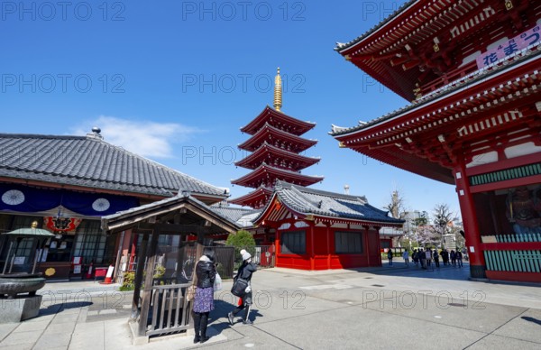 Five-story pagoda, Buddhist temple complex, Asakusa shrine or Senso-ji temple, Asakusa, Tokyo, Japan