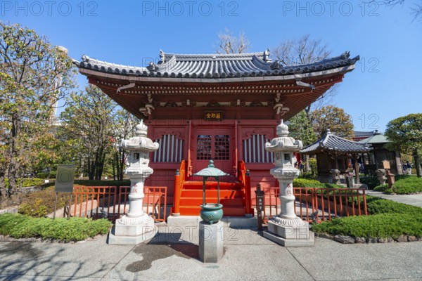 Small red pavilion, Buddhist temple complex, Asakusa shrine or Senso-ji temple, Asakusa, Tokyo, Japan